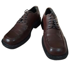 Mens Dress Shoes 9M Brown Leather Derby Oxford Square Apron Toe Lace Up Unlisted